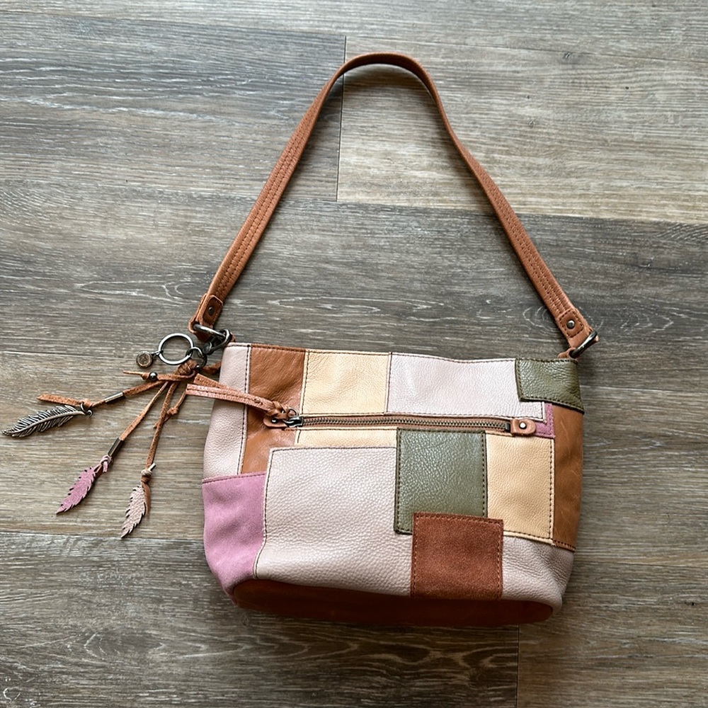 The Sak Leather Suede Colorblock Shoulder Bag with Fringe Accents Muted Colorway